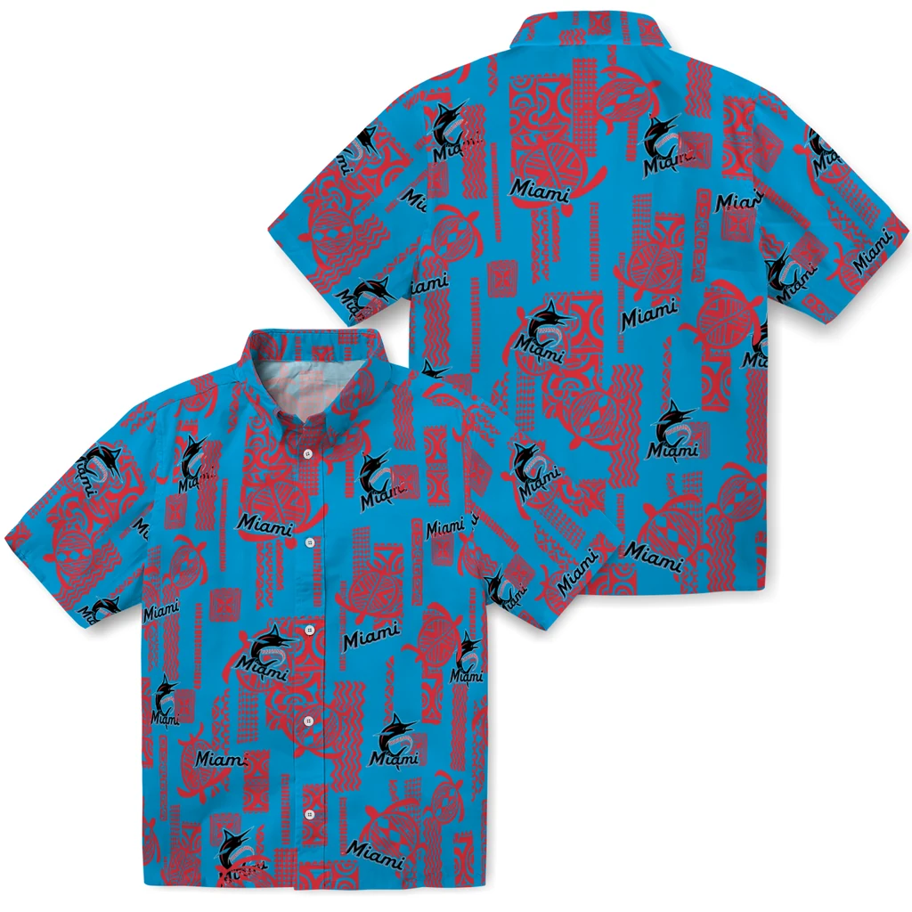 Miami Marlins Hawaiian Shirt - Turtle Lines miami marlins turtle lines blue hawaiian shirts high quality