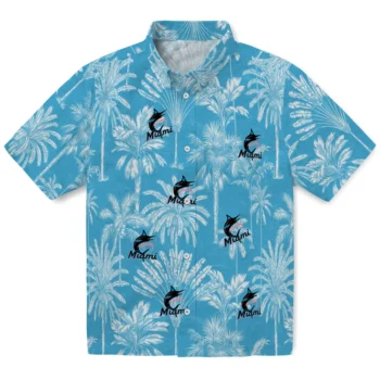 miami marlins palm shadows blue hawaiian shirts best selling