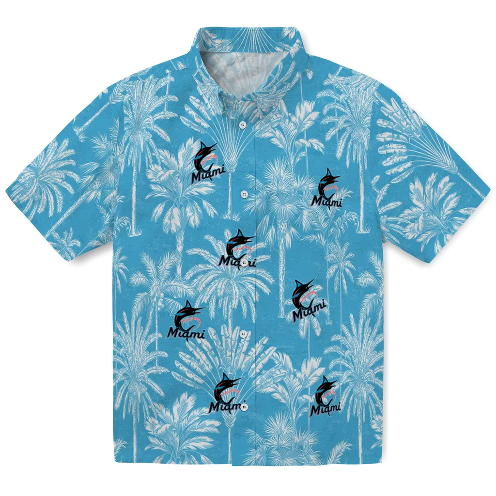 Miami Marlins Hawaiian Shirt - Vintage Palm Tree miami marlins palm shadows blue hawaiian shirts best selling