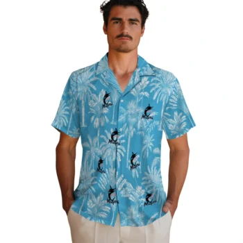 miami marlins palm shadows blue hawaiian shirts fashion forward