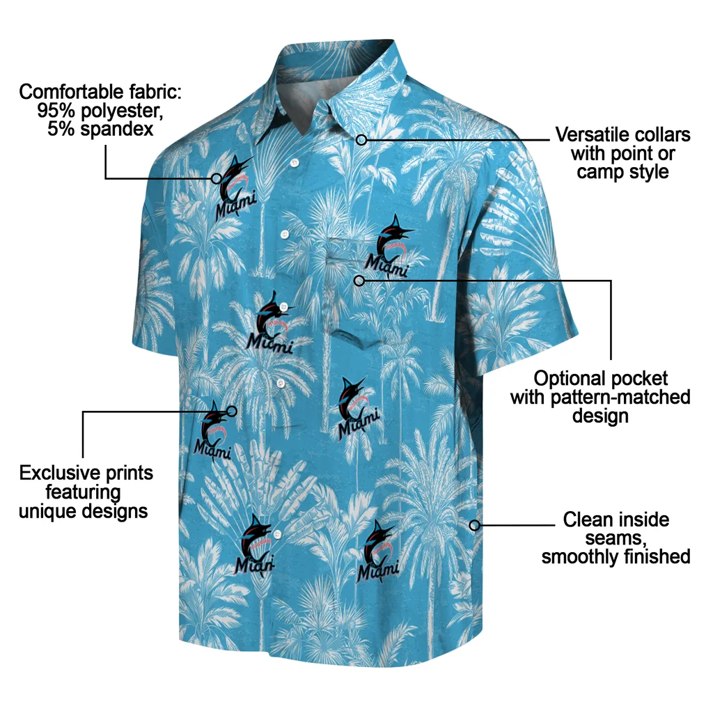 Miami Marlins Hawaiian Shirt - Vintage Palm Tree miami marlins palm shadows blue hawaiian shirts new arrival