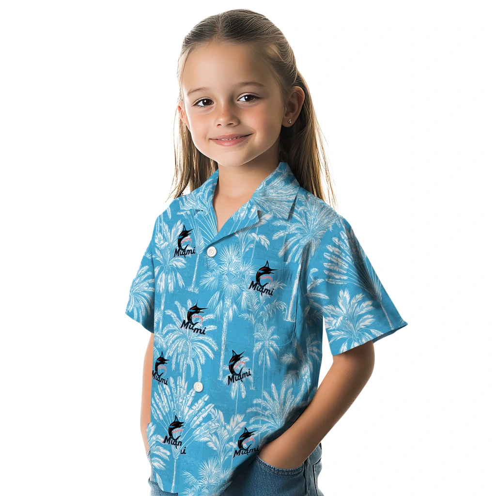 Miami Marlins Hawaiian Shirt - Vintage Palm Tree miami marlins palm shadows blue hawaiian shirts premium grade