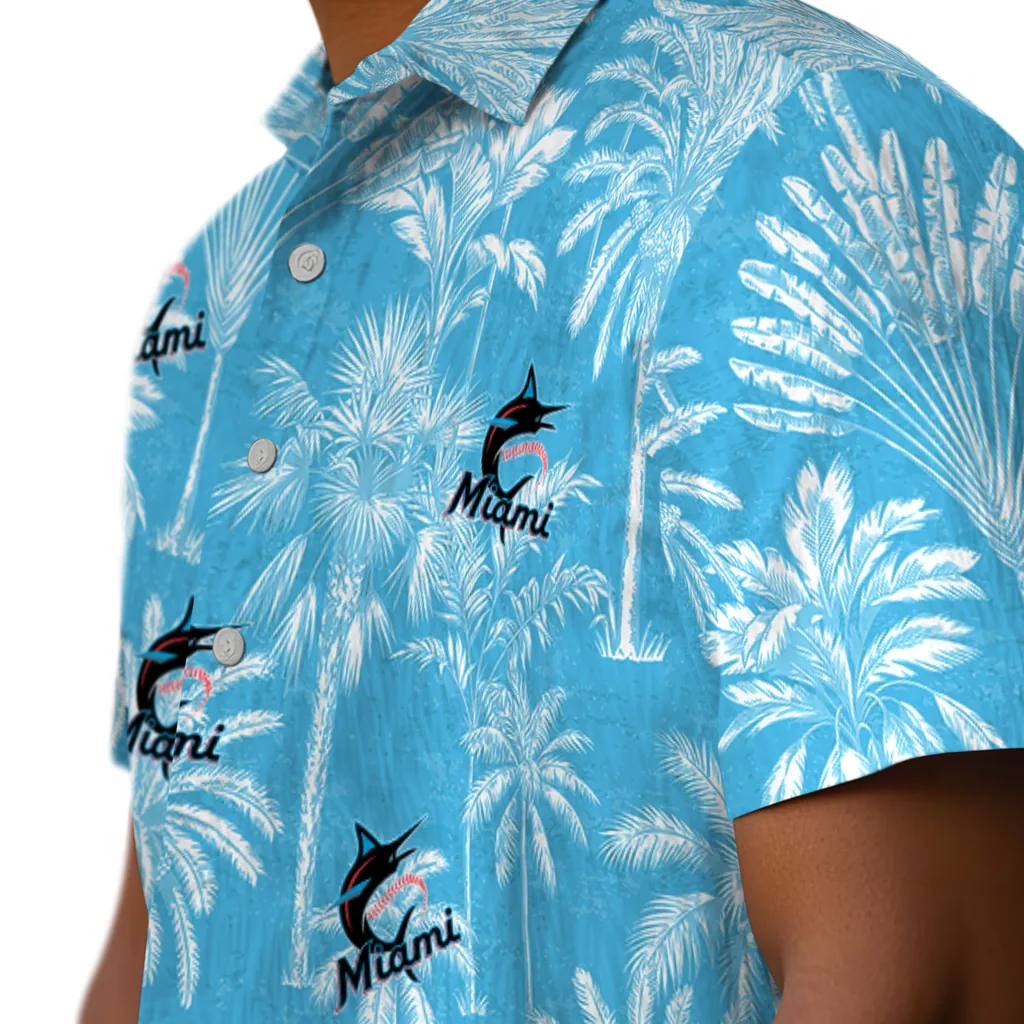 Miami Marlins Hawaiian Shirt - Vintage Palm Tree miami marlins palm shadows blue hawaiian shirts trendy