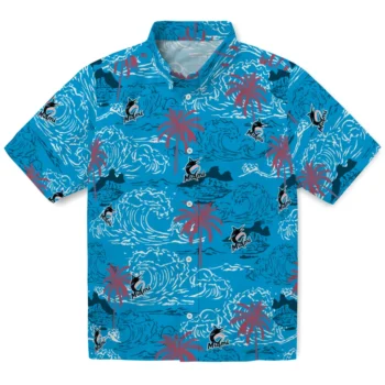 miami marlins wave palm blue hawaiian shirts best selling