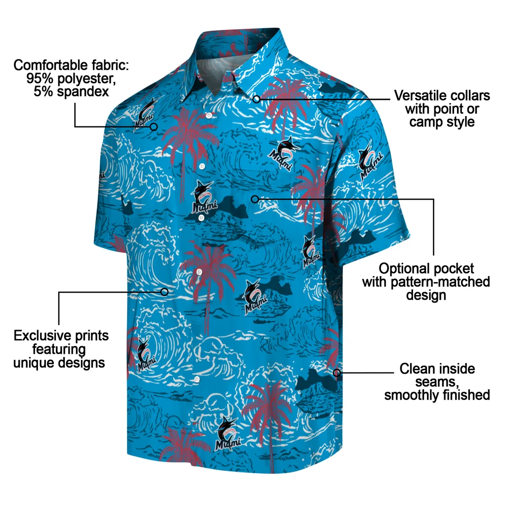 Miami Marlins Hawaiian Shirt - Wave Palm miami marlins wave palm blue hawaiian shirts new arrival