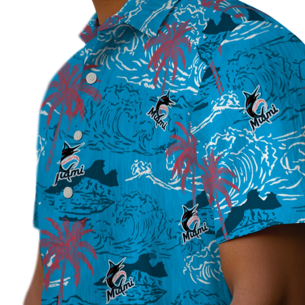 Miami Marlins Hawaiian Shirt - Wave Palm miami marlins wave palm blue hawaiian shirts trendy