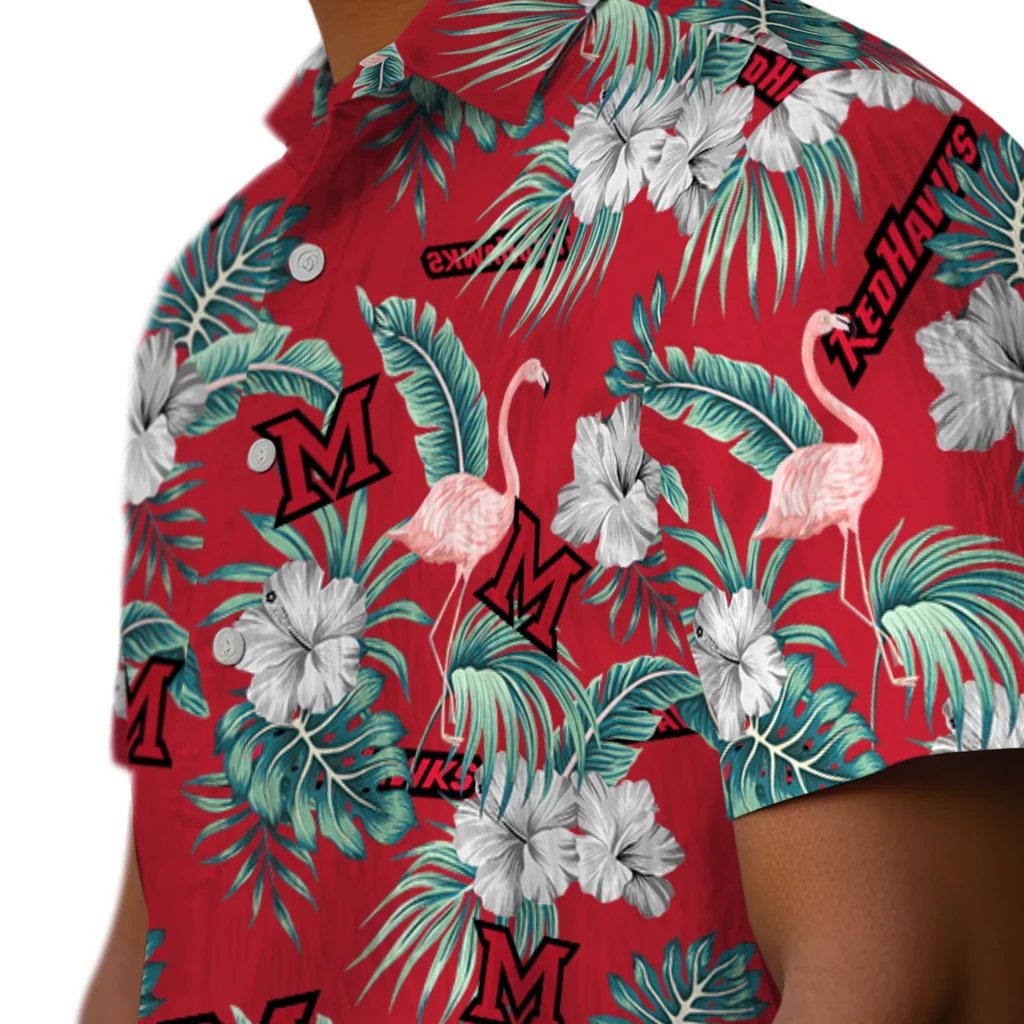Miami RedHawks Hawaiian Shirt - Flamingo and Hibiscus miami redhawks flamingo palms red hawaiian shirts trendy