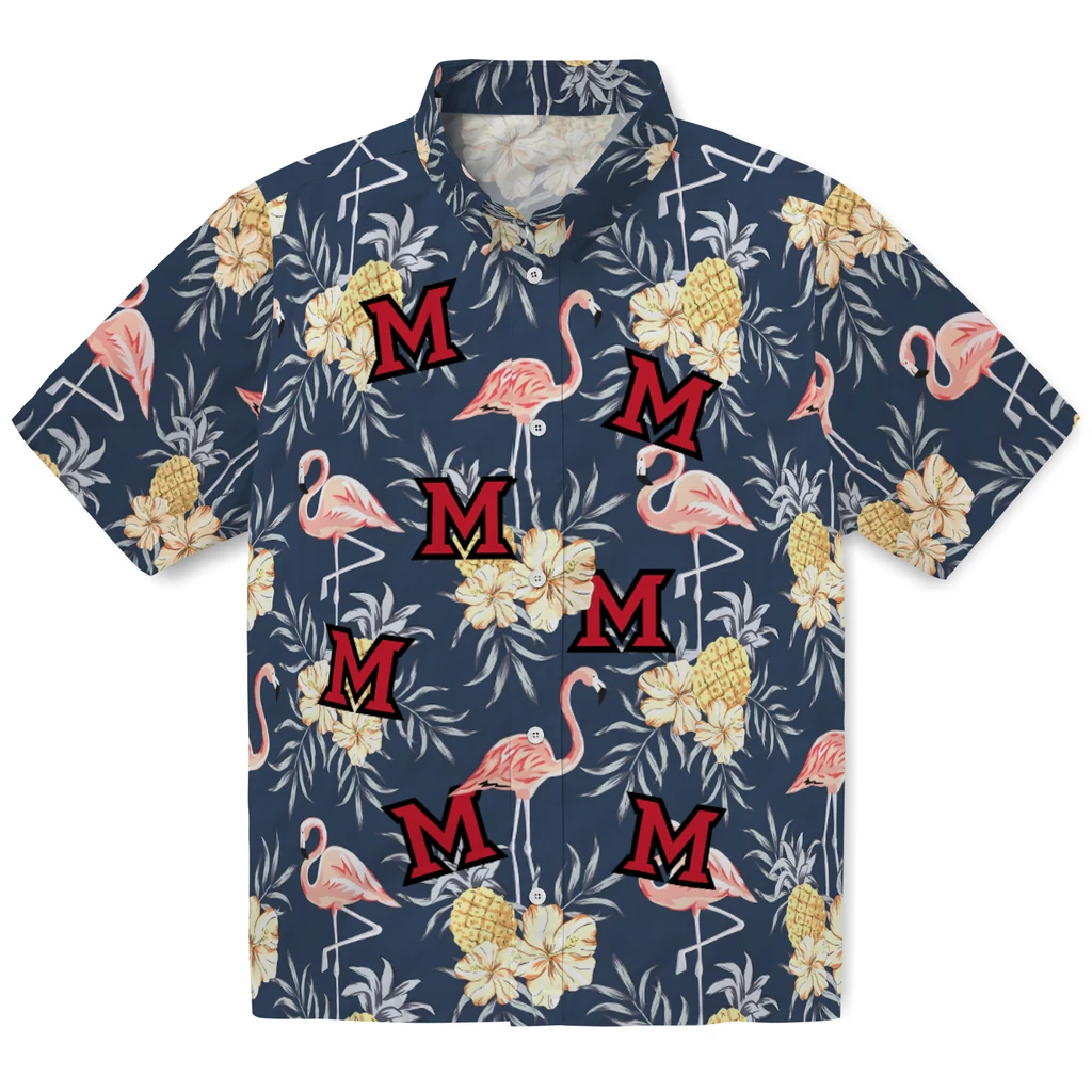 Miami RedHawks Hawaiian Shirt - Flamingo Hibiscus miami redhawks flamingo hibiscus navy hawaiian shirts best selling