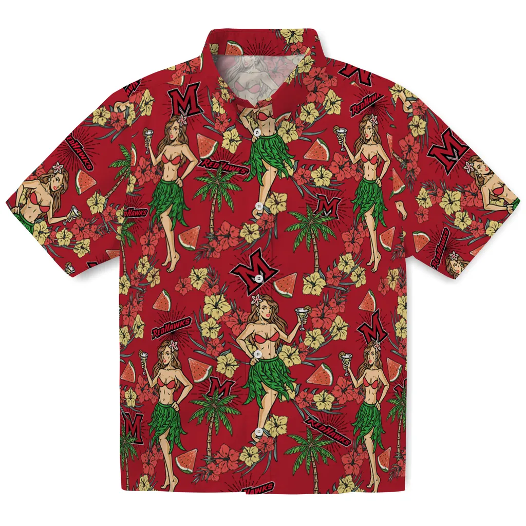 Miami RedHawks Hawaiian Shirt - Hawaiian Girls Design miami redhawks hawaiian girls design red hawaiian shirts best selling