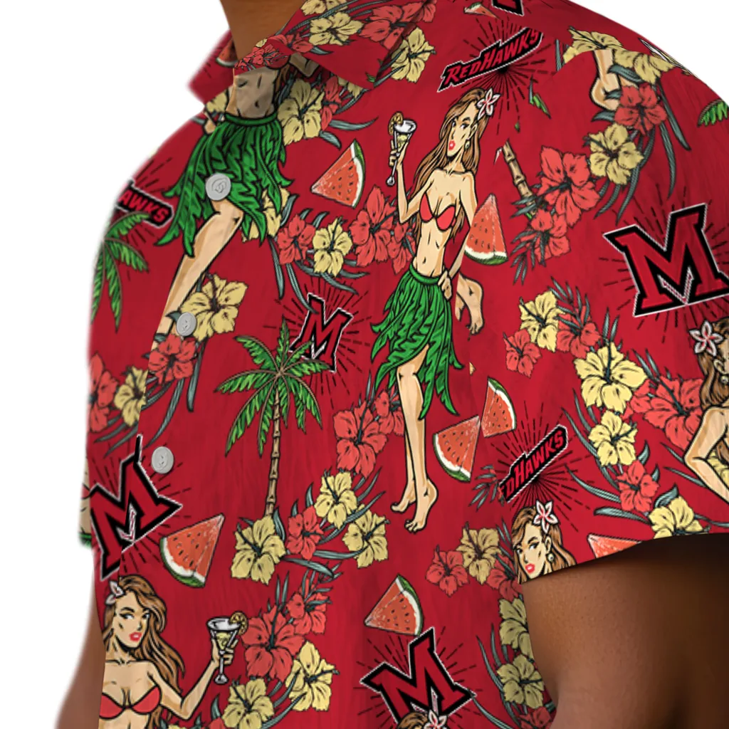 Miami RedHawks Hawaiian Shirt - Hawaiian Girls Design miami redhawks hawaiian girls design red hawaiian shirts trendy