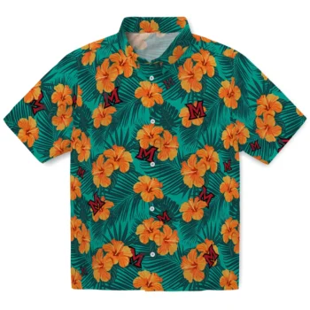 miami redhawks hibiscus escape green hawaiian shirts best selling