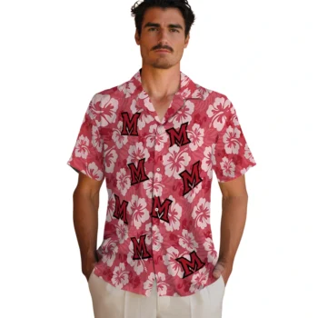 miami redhawks hibiscus cluster red hawaiian shirts fashion forward