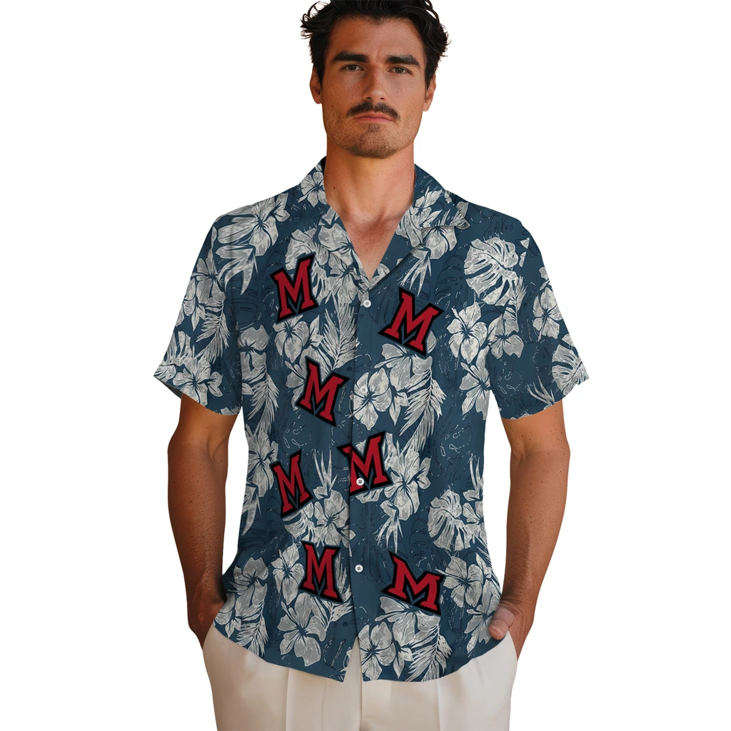 Miami RedHawks Hawaiian Shirt - Hibiscus Flowers miami redhawks hibiscus flowers navy blue hawaiian shirts fashion forward