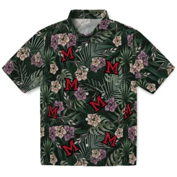 miami redhawks hibiscus leaves pattern green hawaiian shirts best selling