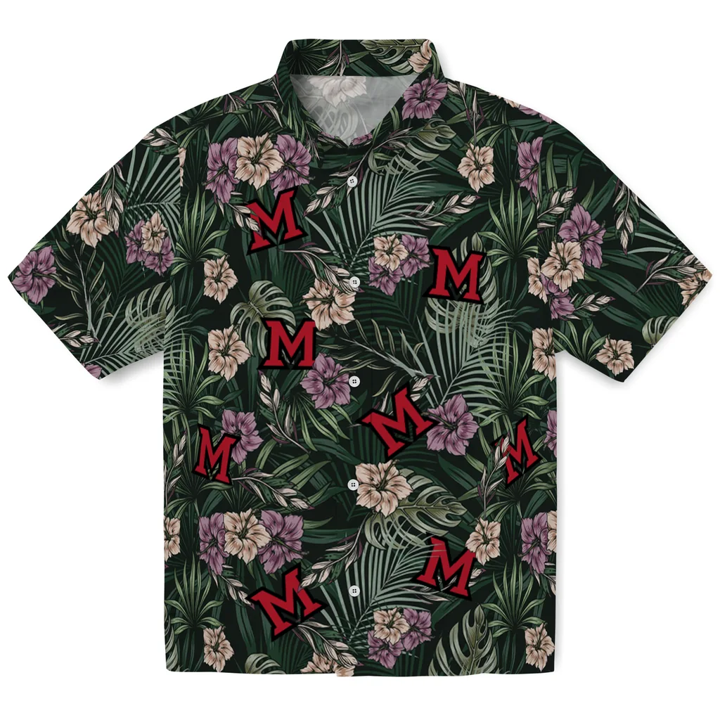 Miami RedHawks Hawaiian Shirt - Hibiscus Leaves Pattern miami redhawks hibiscus leaves pattern green hawaiian shirts best selling