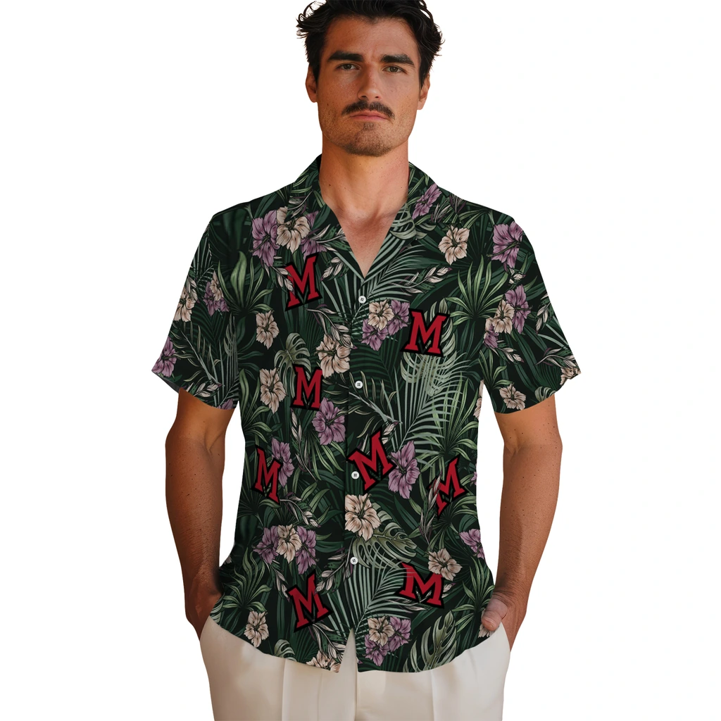 Miami RedHawks Hawaiian Shirt - Hibiscus Leaves Pattern miami redhawks hibiscus leaves pattern green hawaiian shirts fashion forward