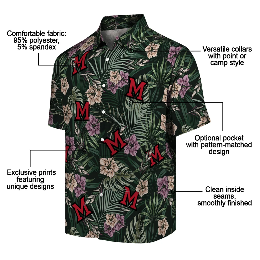 Miami RedHawks Hawaiian Shirt - Hibiscus Leaves Pattern miami redhawks hibiscus leaves pattern green hawaiian shirts new arrival