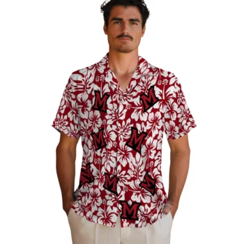 miami redhawks hibiscus motif red white hawaiian shirts fashion forward