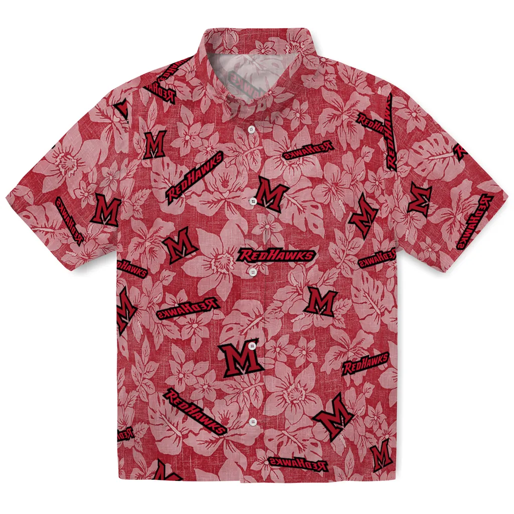 Miami RedHawks Hawaiian Shirt - Hibiscus Oasis miami redhawks hibiscus oasis red hawaiian shirts best selling