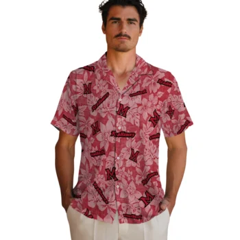 miami redhawks hibiscus oasis red hawaiian shirts fashion forward