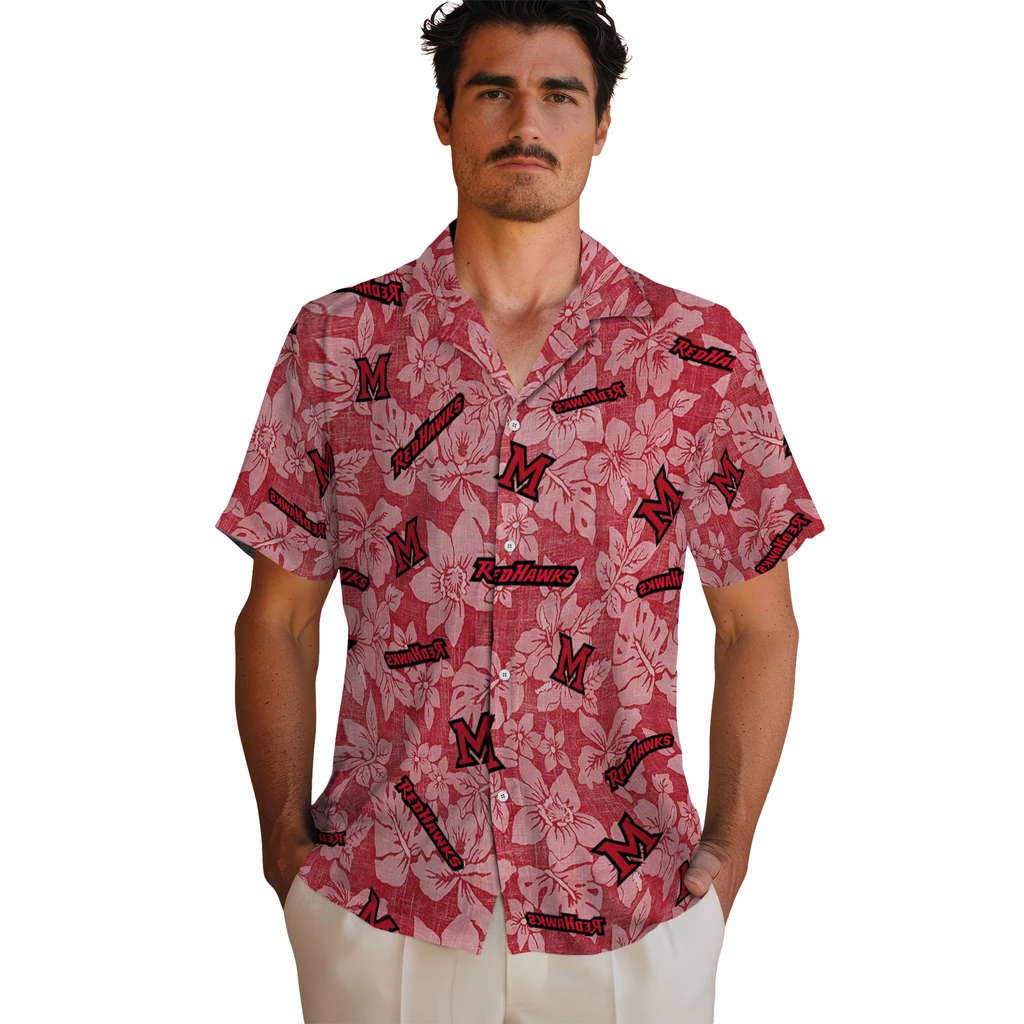 Miami RedHawks Hawaiian Shirt - Hibiscus Oasis miami redhawks hibiscus oasis red hawaiian shirts fashion forward