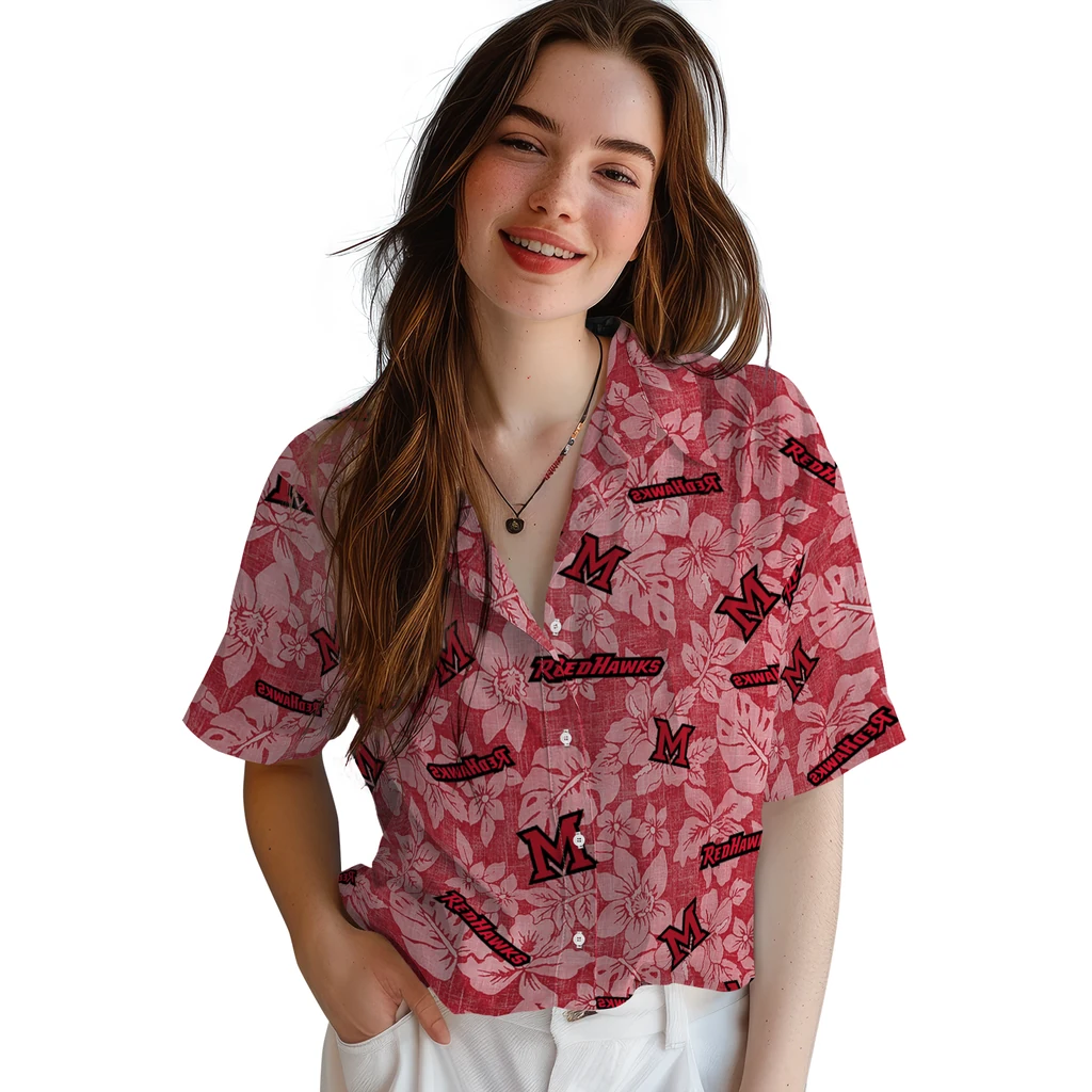 Miami RedHawks Hawaiian Shirt - Hibiscus Oasis miami redhawks hibiscus oasis red hawaiian shirts latest model