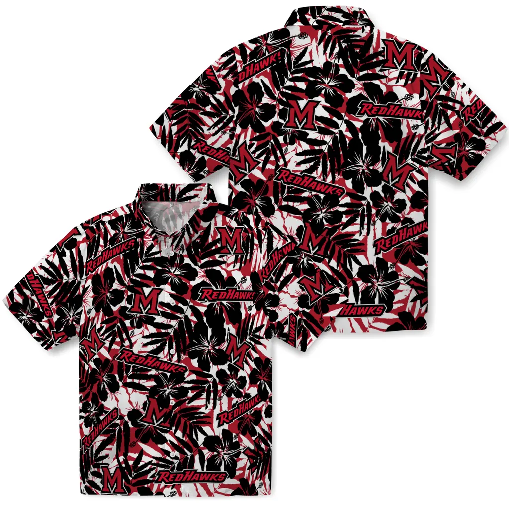 Miami RedHawks Hawaiian Shirt - Hibiscus Overlay miami redhawks hibiscus overlay hawaiian shirts high quality