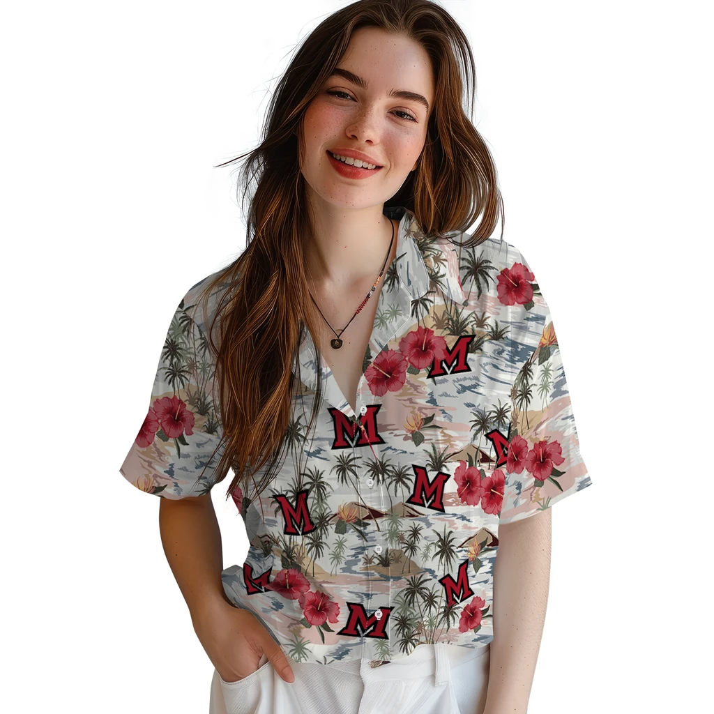 Miami RedHawks Hawaiian Shirt - Hibiscus Seaside miami redhawks hibiscus seaside white hawaiian shirts latest model