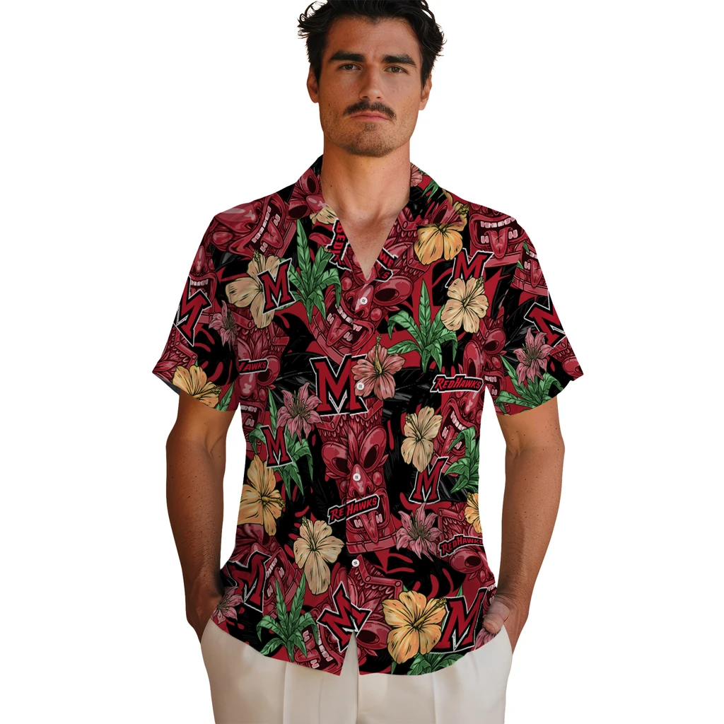 Miami RedHawks Hawaiian Shirt - Hibiscus Tiki Jungle miami redhawks tiki jungle red hawaiian shirts fashion forward