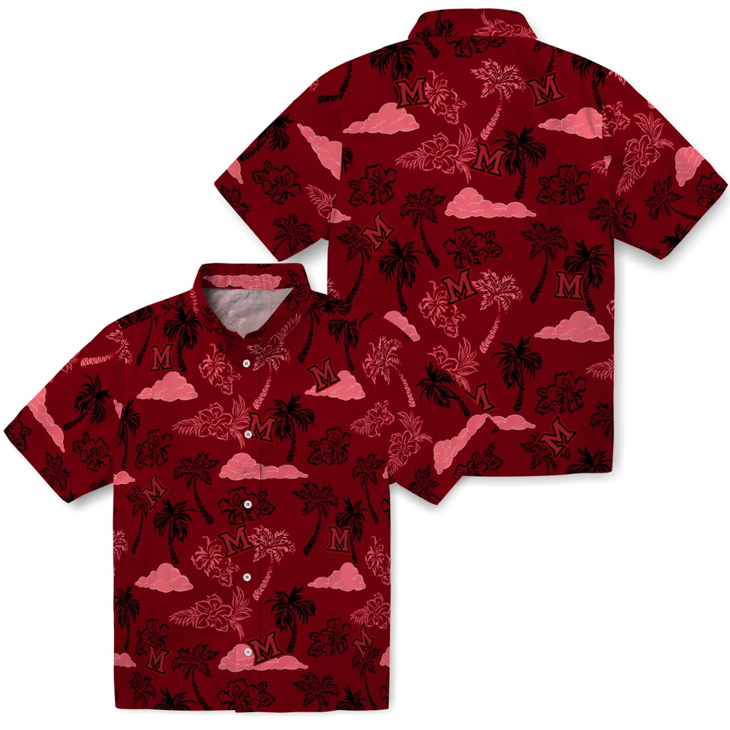 Miami RedHawks Hawaiian Shirt - Palm And Clouds miami redhawks palm and clouds red hawaiian shirts high quality