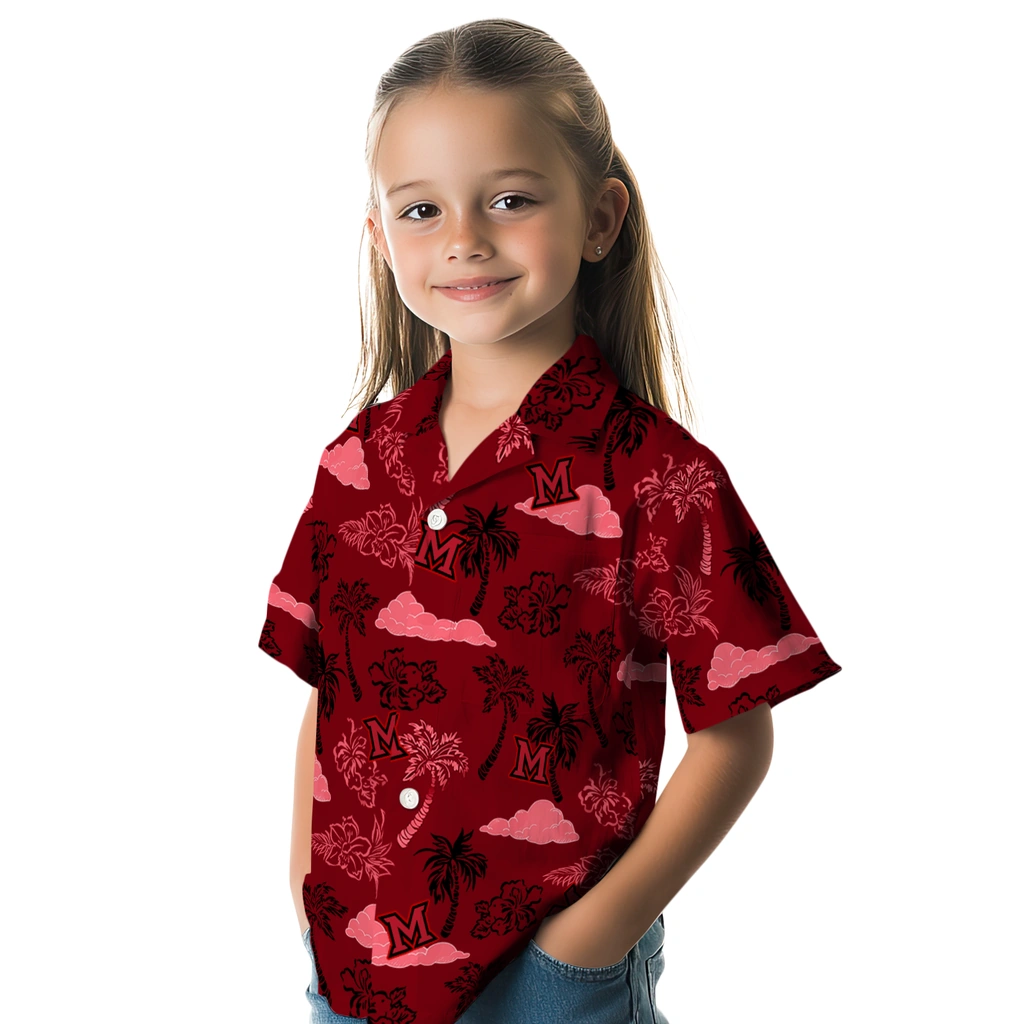 Miami RedHawks Hawaiian Shirt - Palm And Clouds miami redhawks palm and clouds red hawaiian shirts premium grade