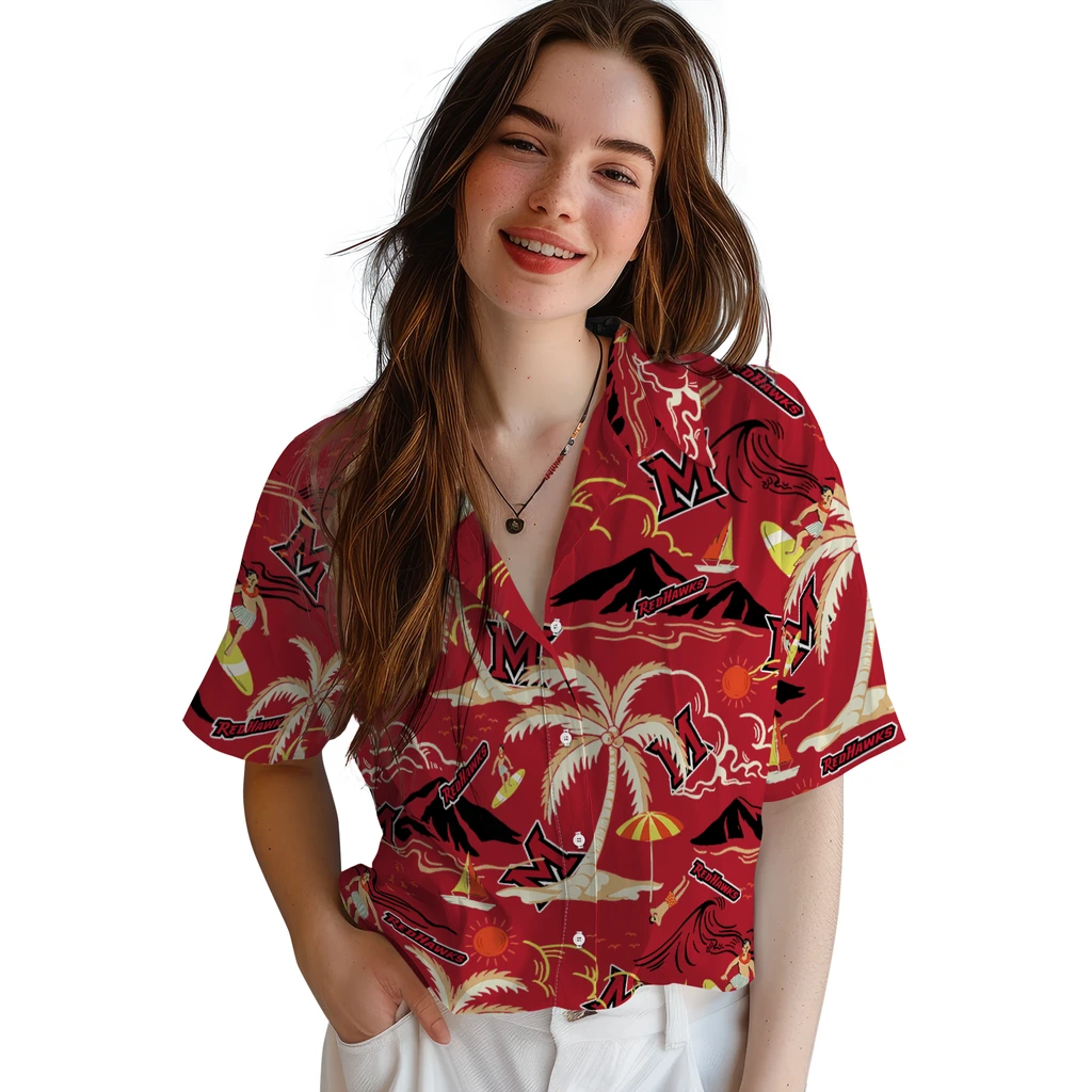 Miami RedHawks Hawaiian Shirt - Palm Tree Island miami redhawks palm tree island red hawaiian shirts latest model
