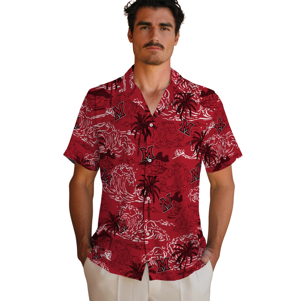 Miami RedHawks Hawaiian Shirt - Wave Palm miami redhawks wave palm red hawaiian shirts fashion forward