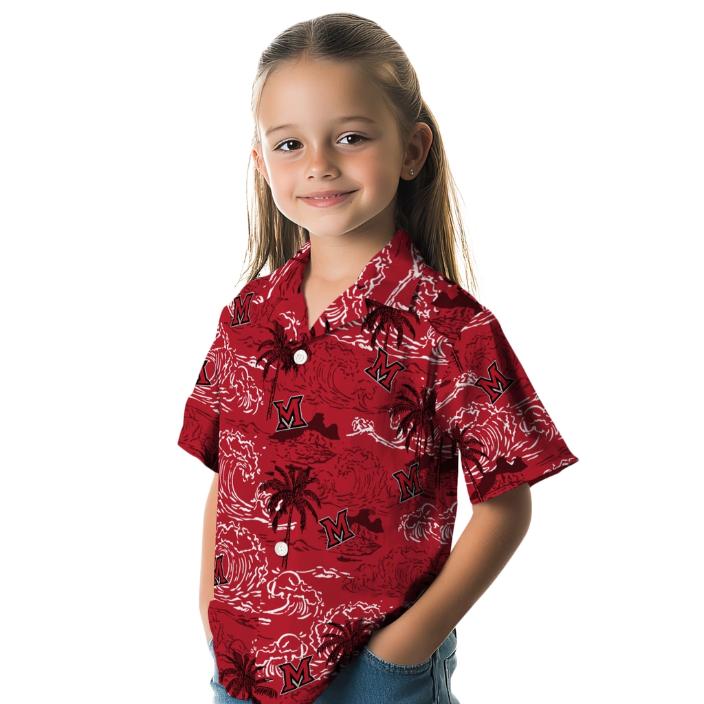 Miami RedHawks Hawaiian Shirt - Wave Palm miami redhawks wave palm red hawaiian shirts premium grade