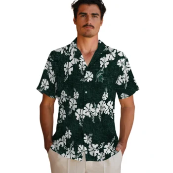 michigan state spartans hibiscus petals green hawaiian shirts fashion forward