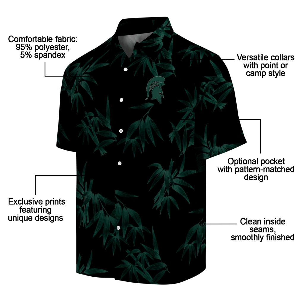 Michigan State Spartans Hawaiian Shirt - Bamboo Branches michigan state spartans bamboo branches green black hawaiian shirts new arrival