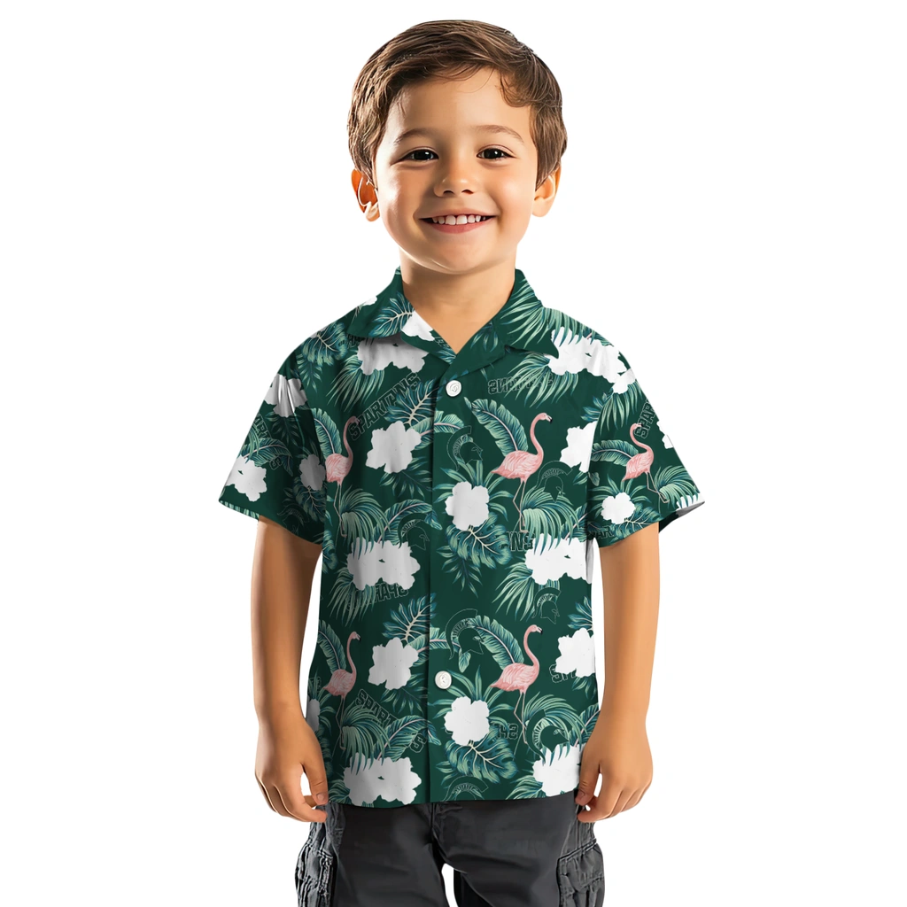 Michigan State Spartans Hawaiian Shirt - Flamingo and Hibiscus michigan state spartans flamingo palms green hawaiian shirts top rated