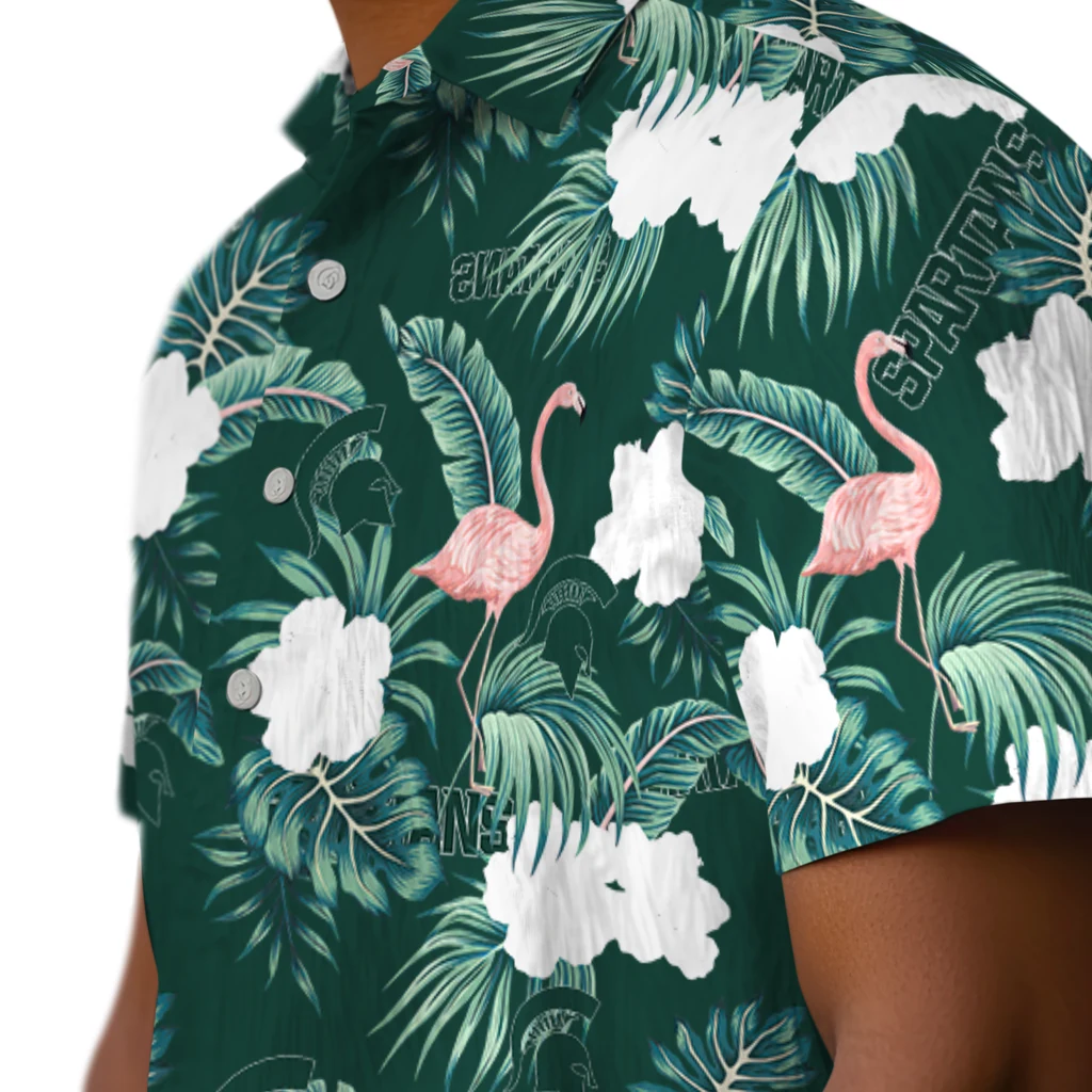 Michigan State Spartans Hawaiian Shirt - Flamingo and Hibiscus michigan state spartans flamingo palms green hawaiian shirts trendy