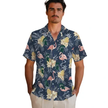 michigan state spartans flamingo hibiscus navy hawaiian shirts fashion forward
