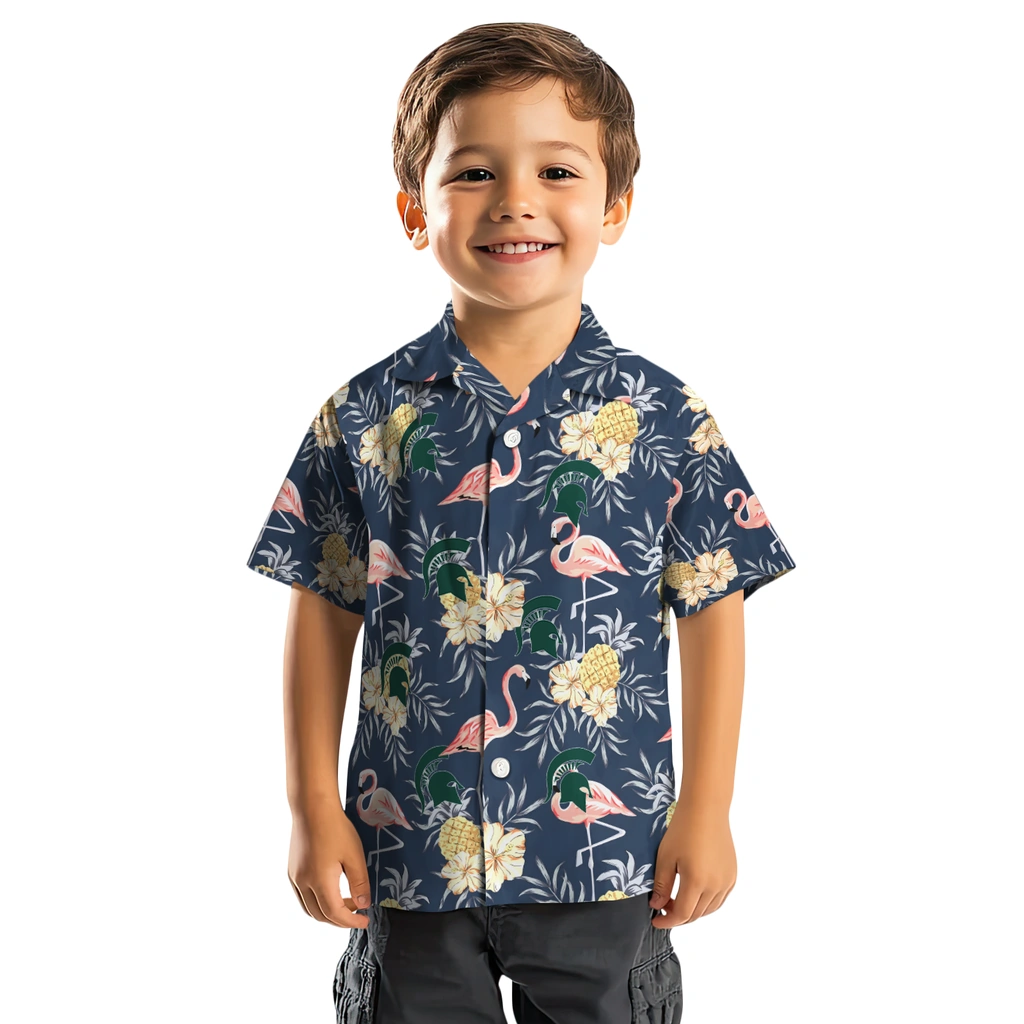 Michigan State Spartans Hawaiian Shirt - Flamingo Hibiscus michigan state spartans flamingo hibiscus navy hawaiian shirts top rated