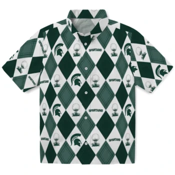 michigan state spartans balloon plaid green hawaiian shirts best selling