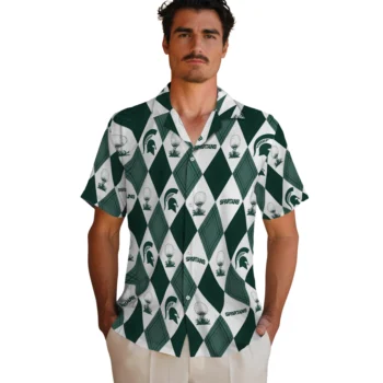 michigan state spartans balloon plaid green hawaiian shirts fashion forward
