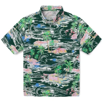 michigan state spartans flamingo retreat green hawaiian shirts best selling
