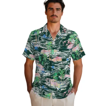 michigan state spartans flamingo retreat green hawaiian shirts fashion forward