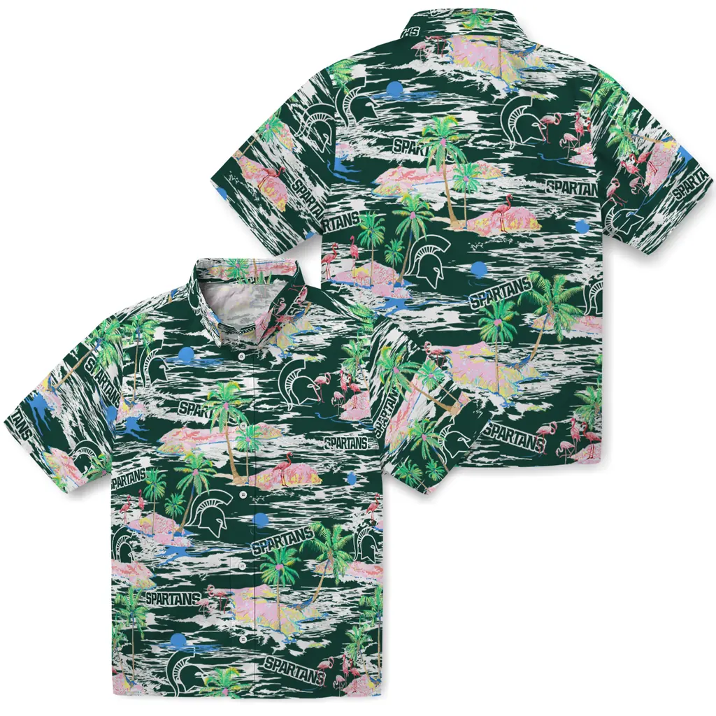 Michigan State Spartans Hawaiian Shirt - Hawaii Island michigan state spartans flamingo retreat green hawaiian shirts high quality