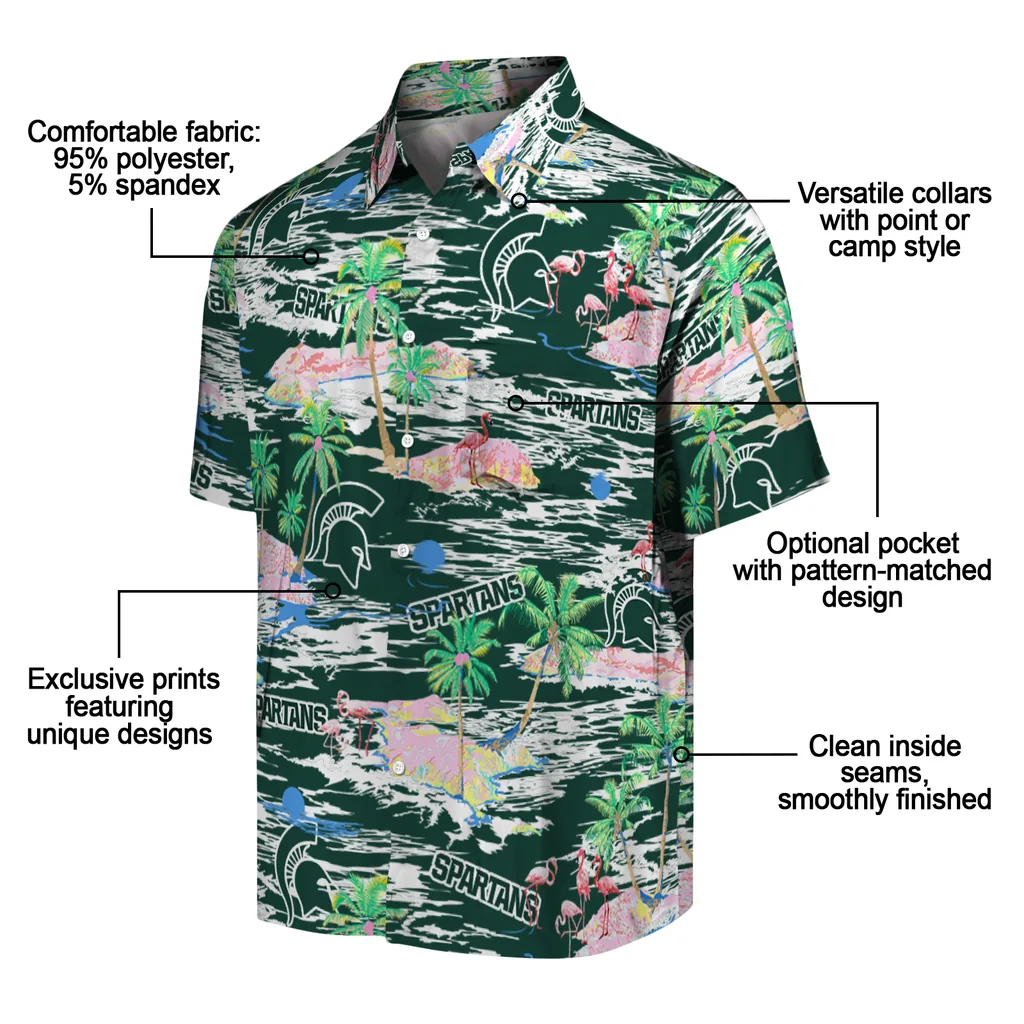 Michigan State Spartans Hawaiian Shirt - Hawaii Island michigan state spartans flamingo retreat green hawaiian shirts new arrival