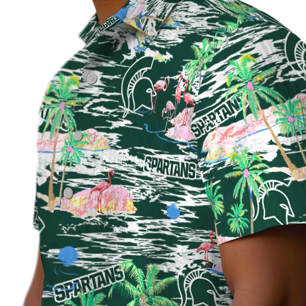 Michigan State Spartans Hawaiian Shirt - Hawaii Island michigan state spartans flamingo retreat green hawaiian shirts trendy