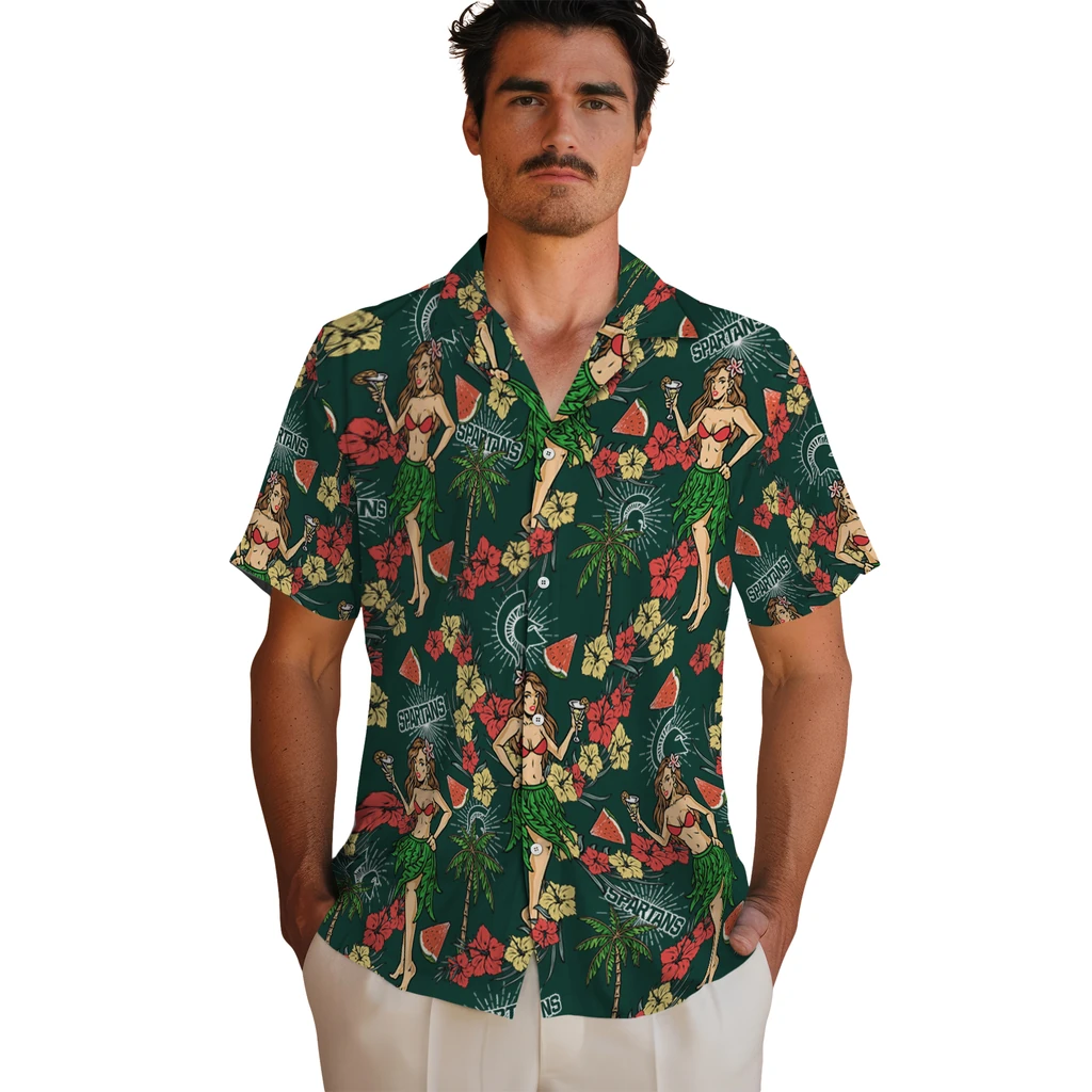 Michigan State Spartans Hawaiian Shirt - Hawaiian Girls Design michigan state spartans hawaiian girls design green hawaiian shirts fashion forward