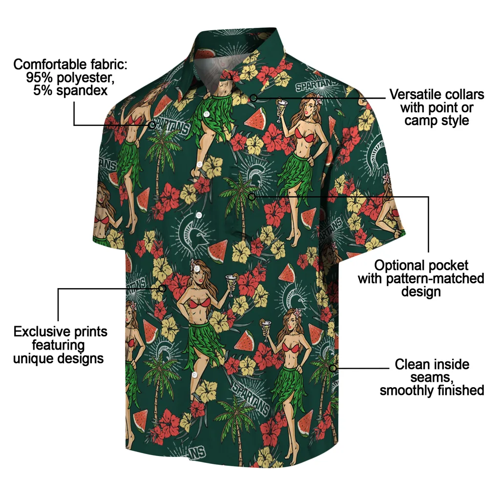Michigan State Spartans Hawaiian Shirt - Hawaiian Girls Design michigan state spartans hawaiian girls design green hawaiian shirts new arrival