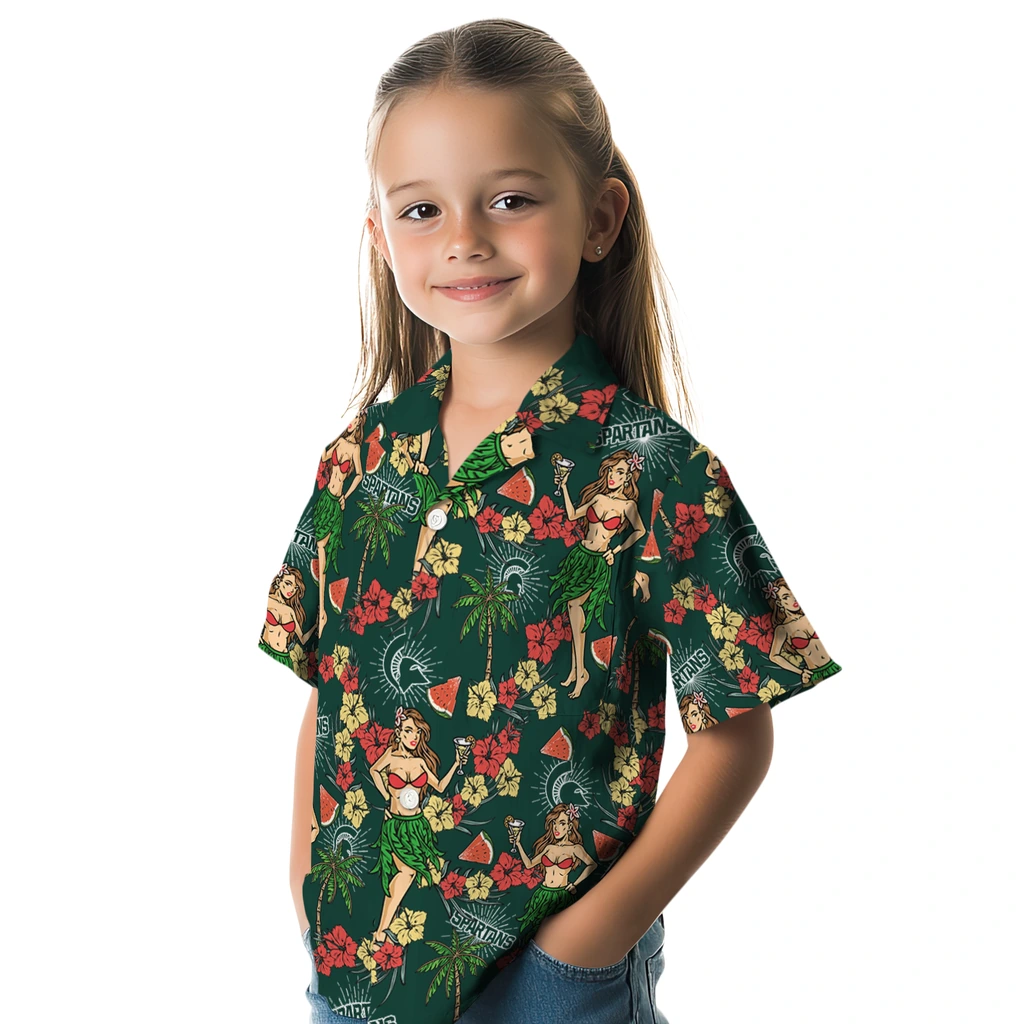 Michigan State Spartans Hawaiian Shirt - Hawaiian Girls Design michigan state spartans hawaiian girls design green hawaiian shirts premium grade